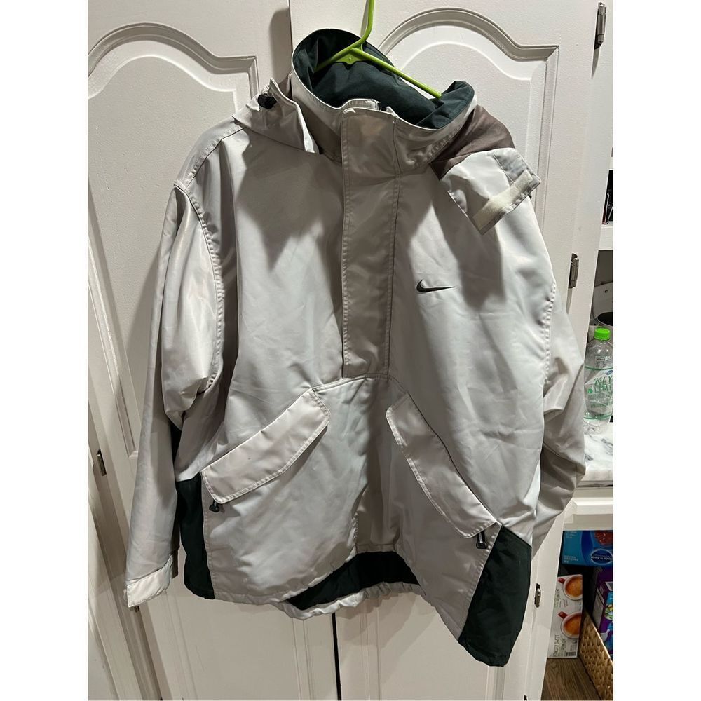 Vintage Nike Anorak Light Jacket Sz XL White 90s Fleece Lined Embroidered Swoosh